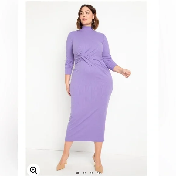 Eloquii Twist Detail Ribbed Mockneck Midi Dress in Purple Size 18/20 - Picture 1 of 12